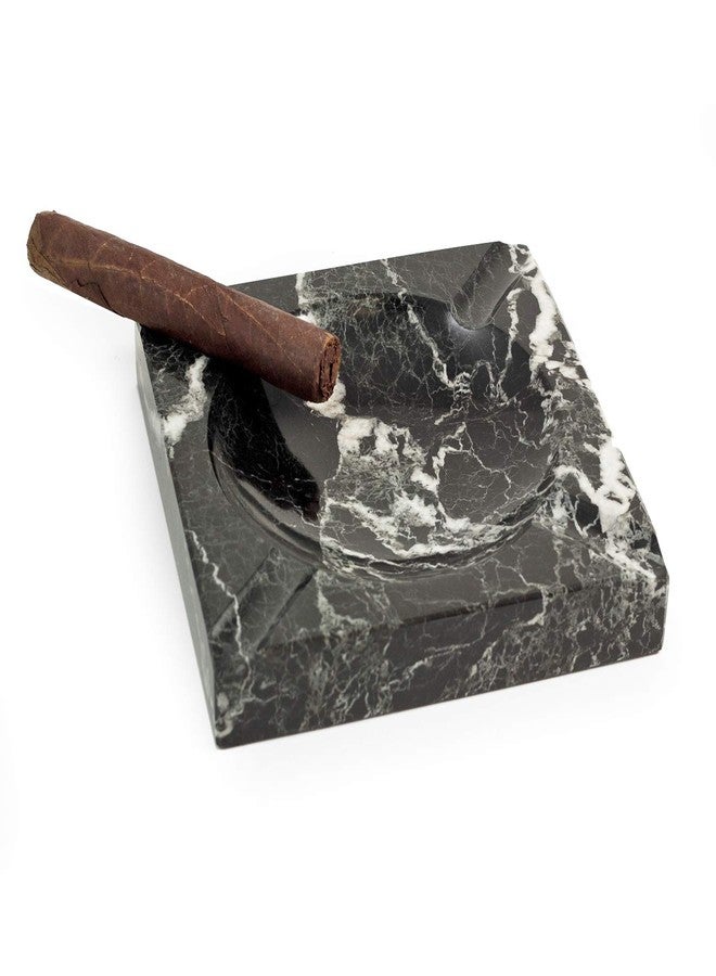 Bey-Berk Square Black "Zebra" Marble Four Cigar Ashtray. - Image 1